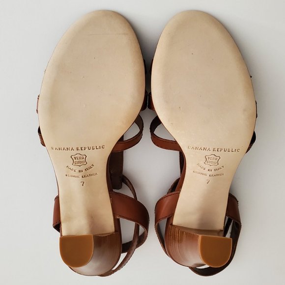 Banana Republic Leather Ankle Strap 3.5" Wood Heel Sandals | NWT | 7M | Tobacco - Picture 13 of 16
